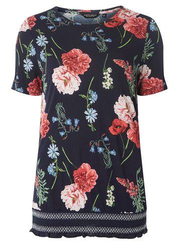 Dorothy Perkins Navy Blue Floral Print Shirred Hem Top