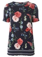 Dorothy Perkins Navy Blue Floral Print Shirred Hem Top