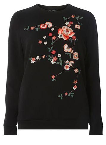 Dorothy Perkins Black Embroidered Sweat Top