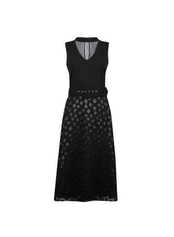 *luxe Black Spot Mesh Belted Midi Dress