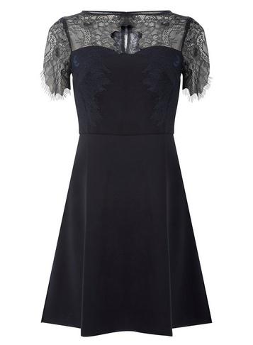 Dorothy Perkins Navy Eyelash Lace Top Skater Dress