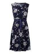 *izabel London Navy Floral Print Ribbon Belt Dress