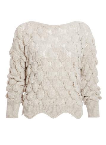 Dorothy Perkins *quiz Oatmeal Knitted Bubble Long Sleeve Jumper