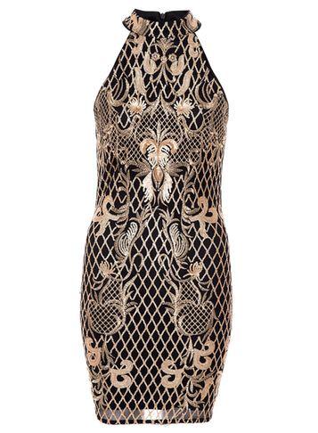 Dorothy Perkins *quiz Black And Gold Mini Bodycon Dress