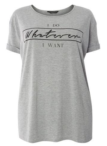 Dorothy Perkins Dp Curve Grey 'whatever' Motif T-shirt
