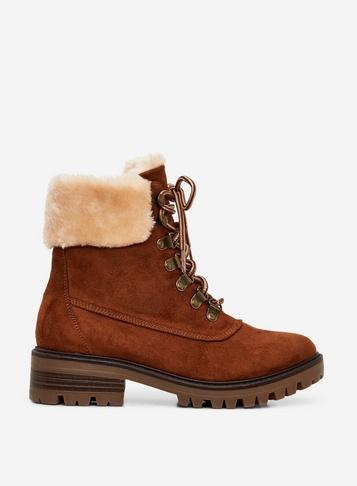 Dorothy Perkins Tan 'millie' Faux Fur Hiker Boots