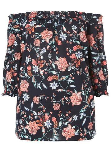Dorothy Perkins Dp Curve Navy Floral Print Bardot Top