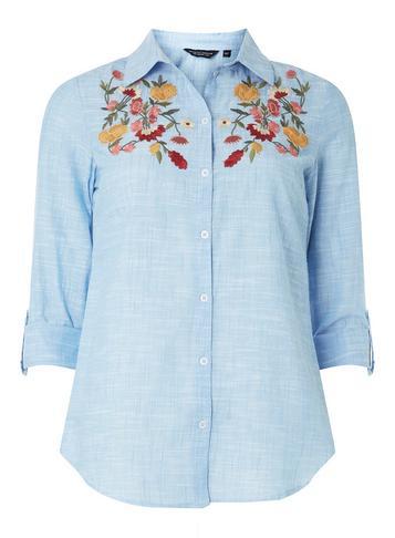Dorothy Perkins Chambray Floral Embroidered Shirt
