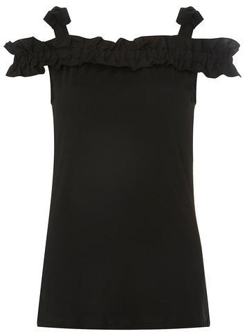 Dorothy Perkins *tall Black Tie Ruffle Bardot Top