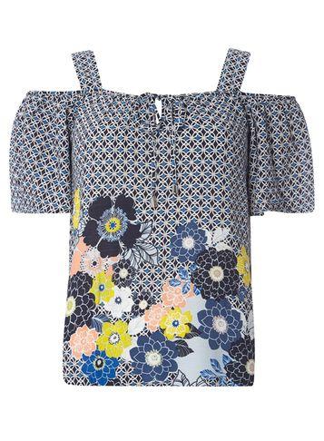 Dorothy Perkins Blue Geometric Floral Border Print Top