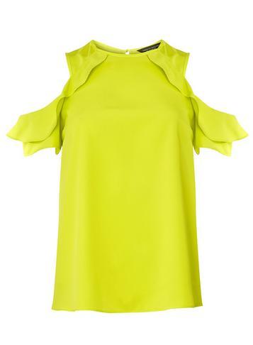 Dorothy Perkins Lime Ruffle Cold Shoulder Top