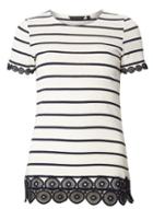 Dorothy Perkins Nacy And Ivory Stripe Lace Trim Tee