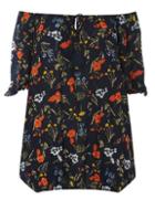 Dorothy Perkins Dp Curve Navy Crinkle Floral Print Gypsy Bardot Top