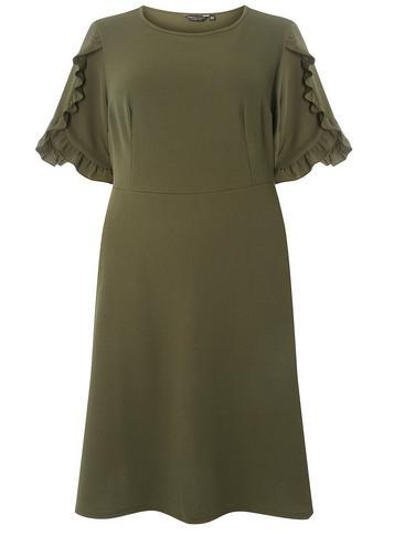 Dorothy Perkins *dp Curve Khaki Frill Sleeve Fit And Flare Dress