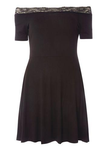 Dorothy Perkins Petite Black Lace Bardot Dress
