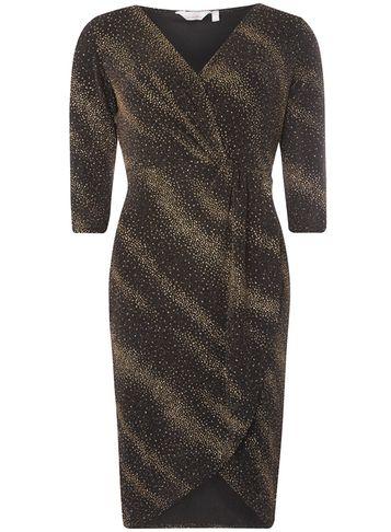 Dorothy Perkins Petite Gold Sparkle Wrap Dress