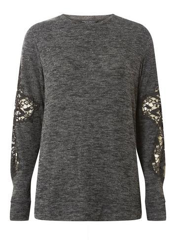 Dorothy Perkins Charcoal Laced Batwing Sleeve Top