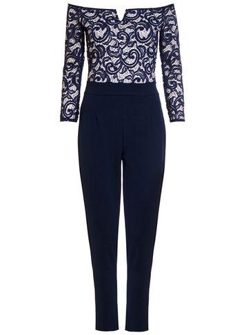 Dorothy Perkins *quiz Navy And Cream Bardot Jumpsuit