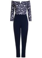 Dorothy Perkins *quiz Navy And Cream Bardot Jumpsuit