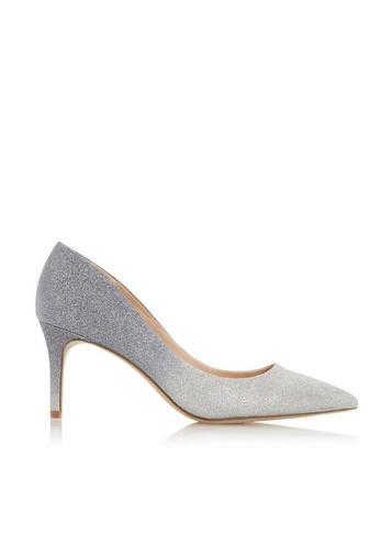 *head Over Heels By Dune Silver Aisla Ladies Mid Heel Shoes