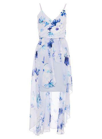 Dorothy Perkins *quiz Blue Floral Dip Hem Dress