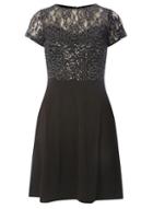 Dorothy Perkins Petite Black Sequin Lace Fit And Flare Dress