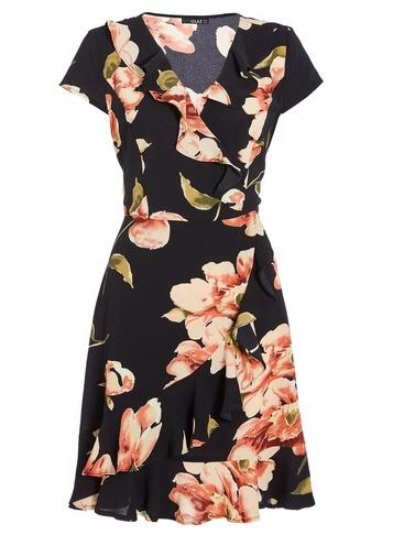 Dorothy Perkins *quiz Black Floral Print Wrap Dress
