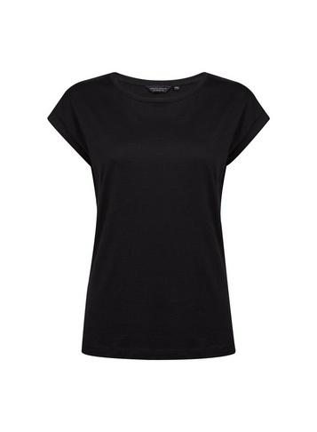 Dorothy Perkins Black Roll Sleeve Cotton T-shirt