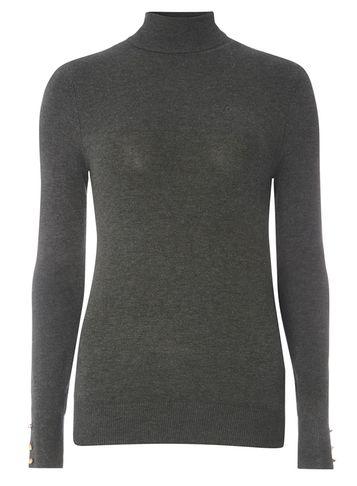 Dorothy Perkins Charcoal Button Cuff Roll Neck Jumper