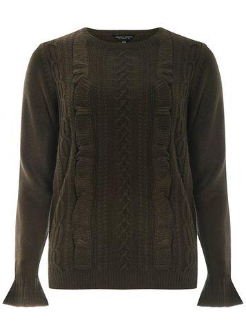 Dorothy Perkins Khaki Ruffle Cable Knit Jumper