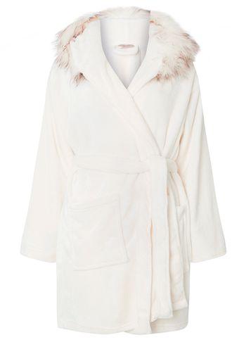 Dorothy Perkins Cream Faux Fur Tipped Hooded Robe
