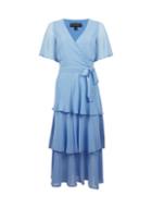 Dorothy Perkins Blue Flutter Sleeve Tiered Midi Dress