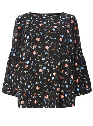 Dorothy Perkins Dp Curve Black Floral Wide Sleeve Top