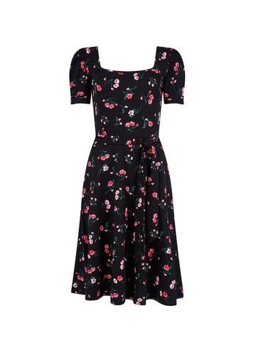 Dorothy Perkins *tall Black Floral Print Puff Sleeve Dress