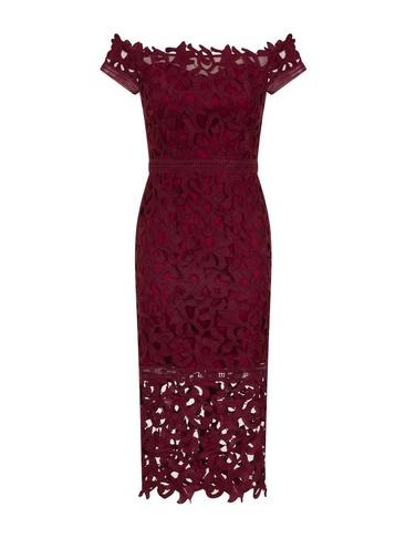 Dorothy Perkins *chi Chi London Burgundy Bardot Crochet Bodycon Dress
