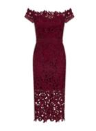Dorothy Perkins *chi Chi London Burgundy Bardot Crochet Bodycon Dress