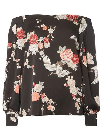 Dorothy Perkins *tall Black Heron Print Sweetheart Top