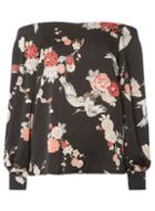 Dorothy Perkins *tall Black Heron Print Sweetheart Top