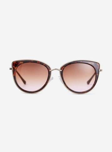 Dorothy Perkins Brown Tortoiseshell Metal Trim Cat Eye Sunglasses