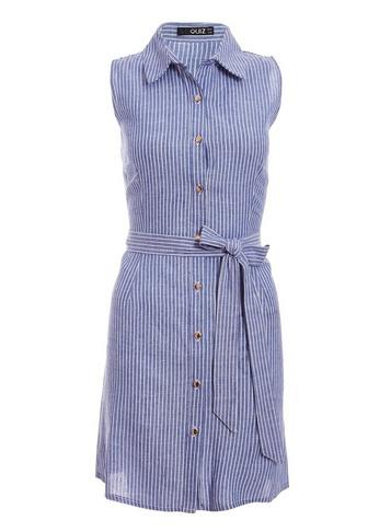*quiz Blue Cotton Button Front Dress