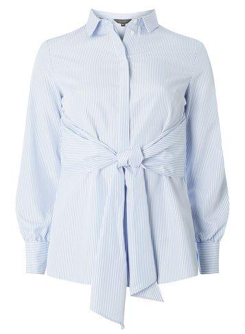 Dorothy Perkins Blue Striped Tie Waist Shirt