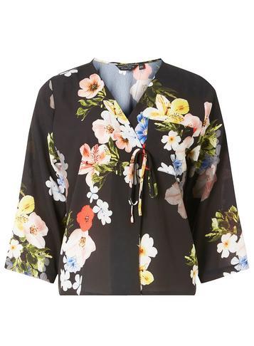 Dorothy Perkins Black Floral Print Wrap Top