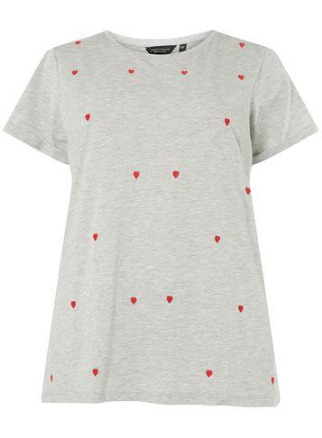Dorothy Perkins Dp Curve Grey Heart Embroidered T-shirt