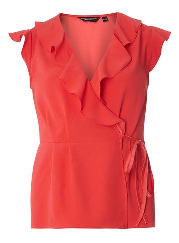 Dorothy Perkins Pink Satin Ruffle Wrap Top