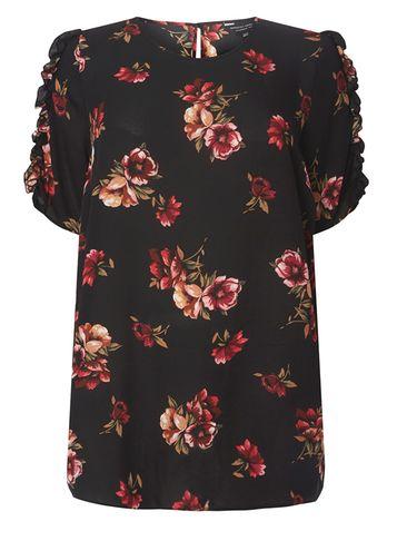 Dorothy Perkins Dp Curve Floral Ruffle Shoulder Top