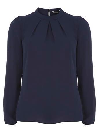 Dorothy Perkins Navy High Neck Pleat Top