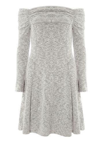Dorothy Perkins Grey Ruched Foldover Bardot Skater Dress