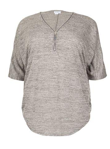 Dorothy Perkins *blue Vanilla Curve Grey Zip Neck Stud Top