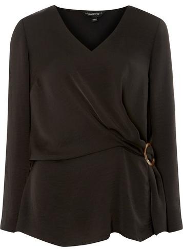 Dorothy Perkins Black Wrap Long Sleeve Top