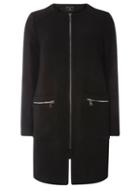 Dorothy Perkins Black Zipped Collarless Coat